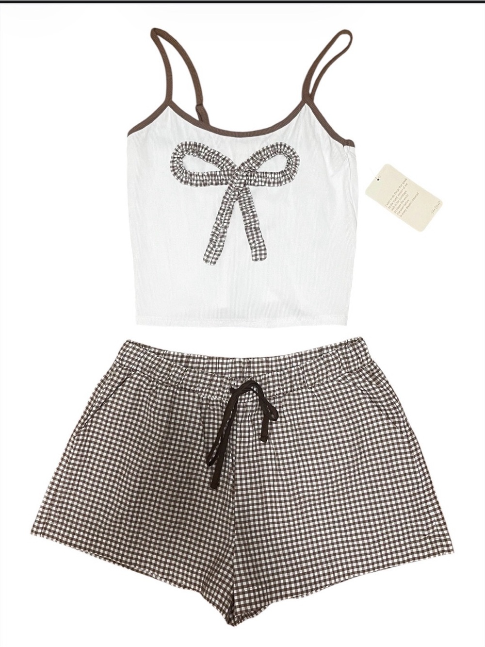 Better Together Pajama Set Brown & White Gingham Size Medium
